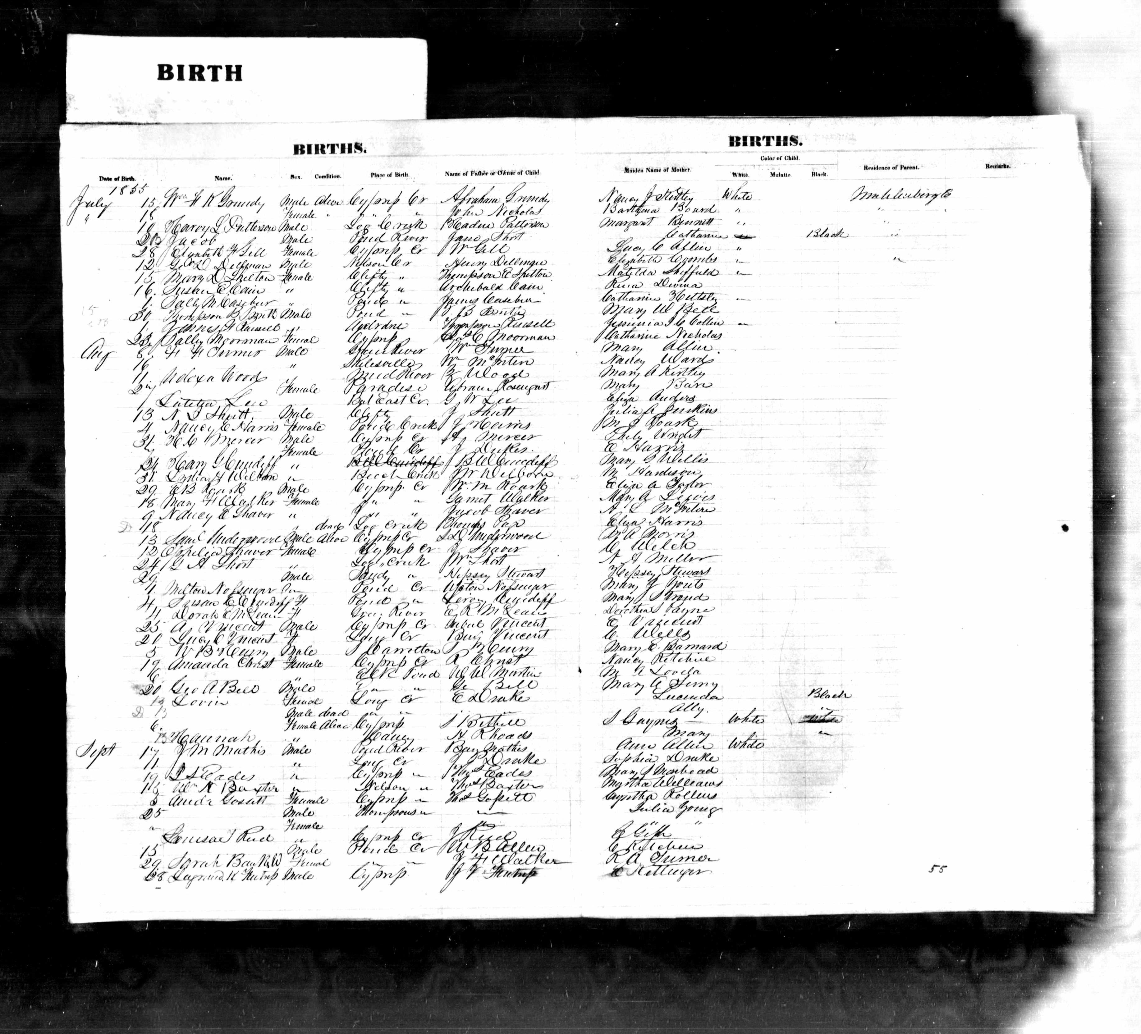 Birth Records 1855