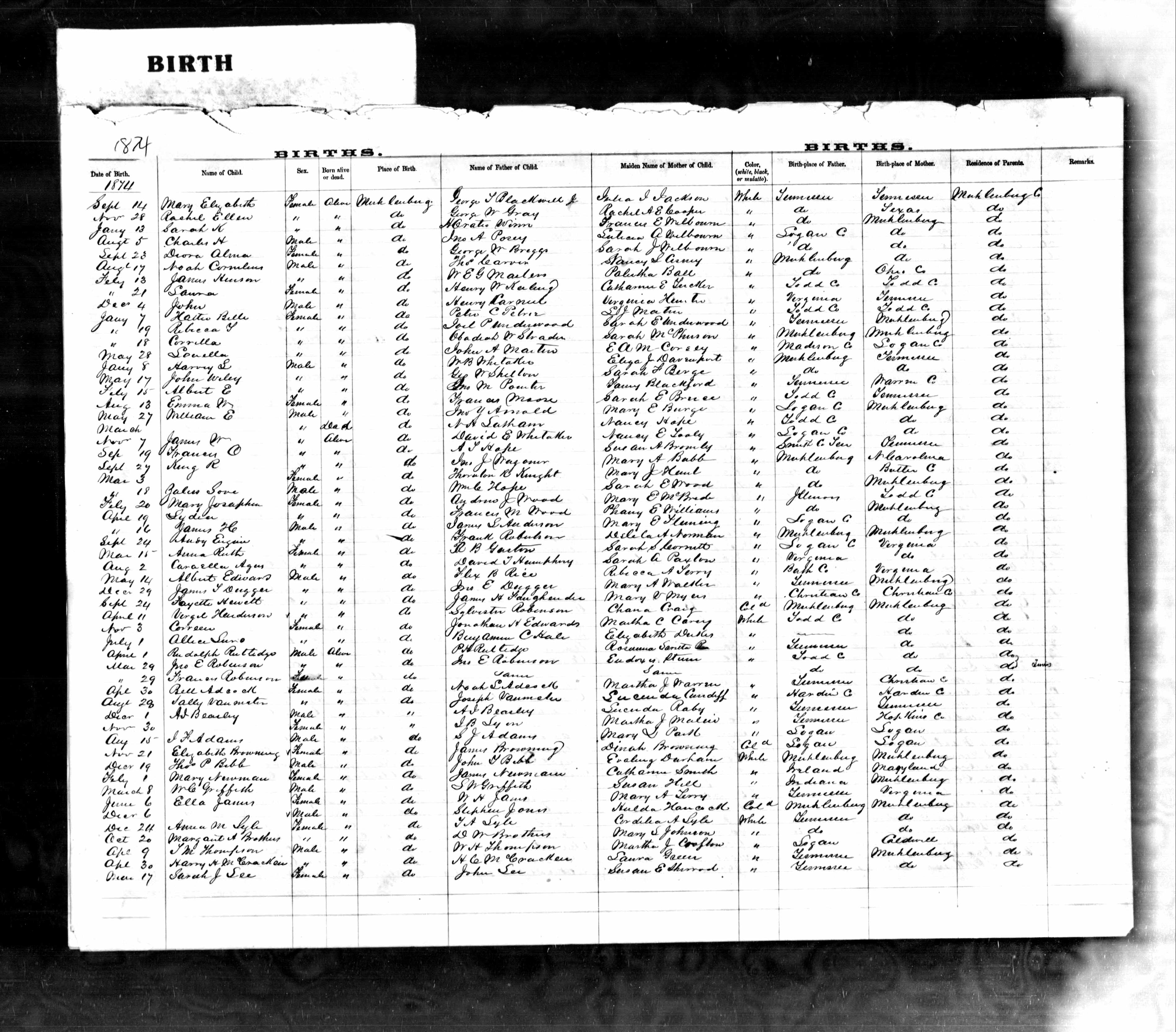 Birth Records 1874