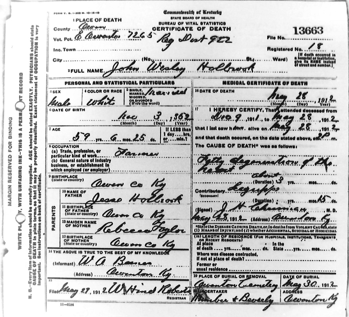 Owen County Scanned Death Certificates